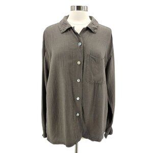 Cut Loose Womens Medium Top Textured Button Taupe Bemberg Lightweight Bohemian